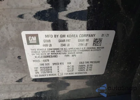 2021 Buick Encore Awd Preferred z USA, uszkodzony, nr VIN KL4CJESB0MB354983